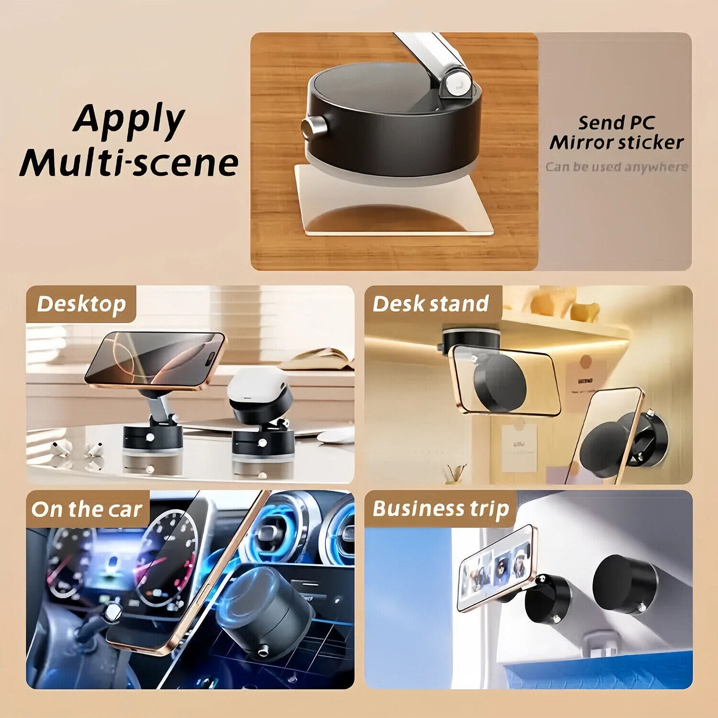 360 Vacuum Strong Magnetic Phone Holder Suction Cup Car Stand Foldable Car Mount